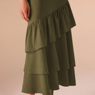 Green Linen Dress With Ruffled Skirt - shopaleena