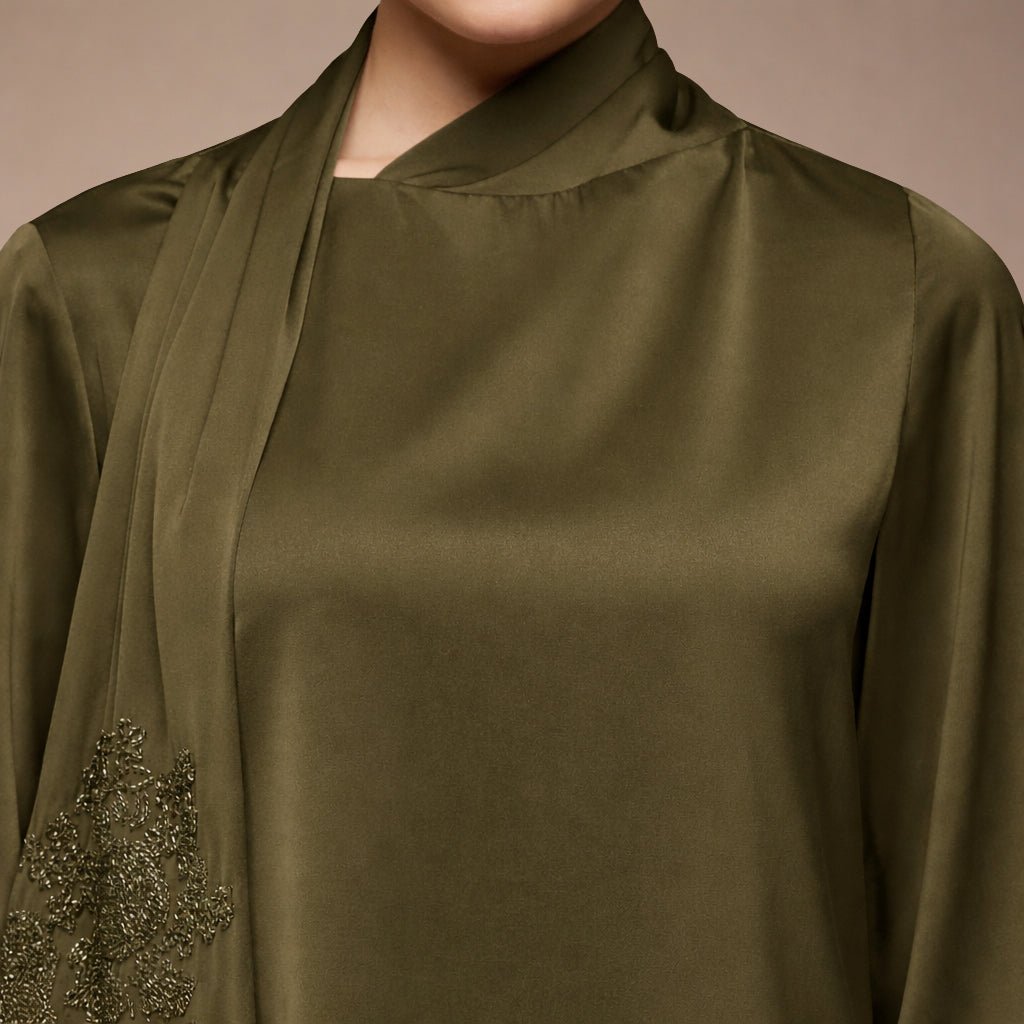 Green Loose Fit Long Sleeve Satin Blouse - shopaleena