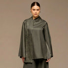 Green Loose Fit Long Sleeve Satin Blouse - shopaleena