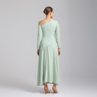 Green One - shoulder Long Sleeve Crepe dress - shopaleena