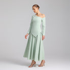 Green One - shoulder Long Sleeve Crepe dress - shopaleena