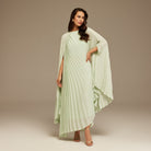 Green Pleated Cape Midi Dress - shopaleena