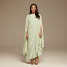 Green Pleated Cape Midi Dress - shopaleena