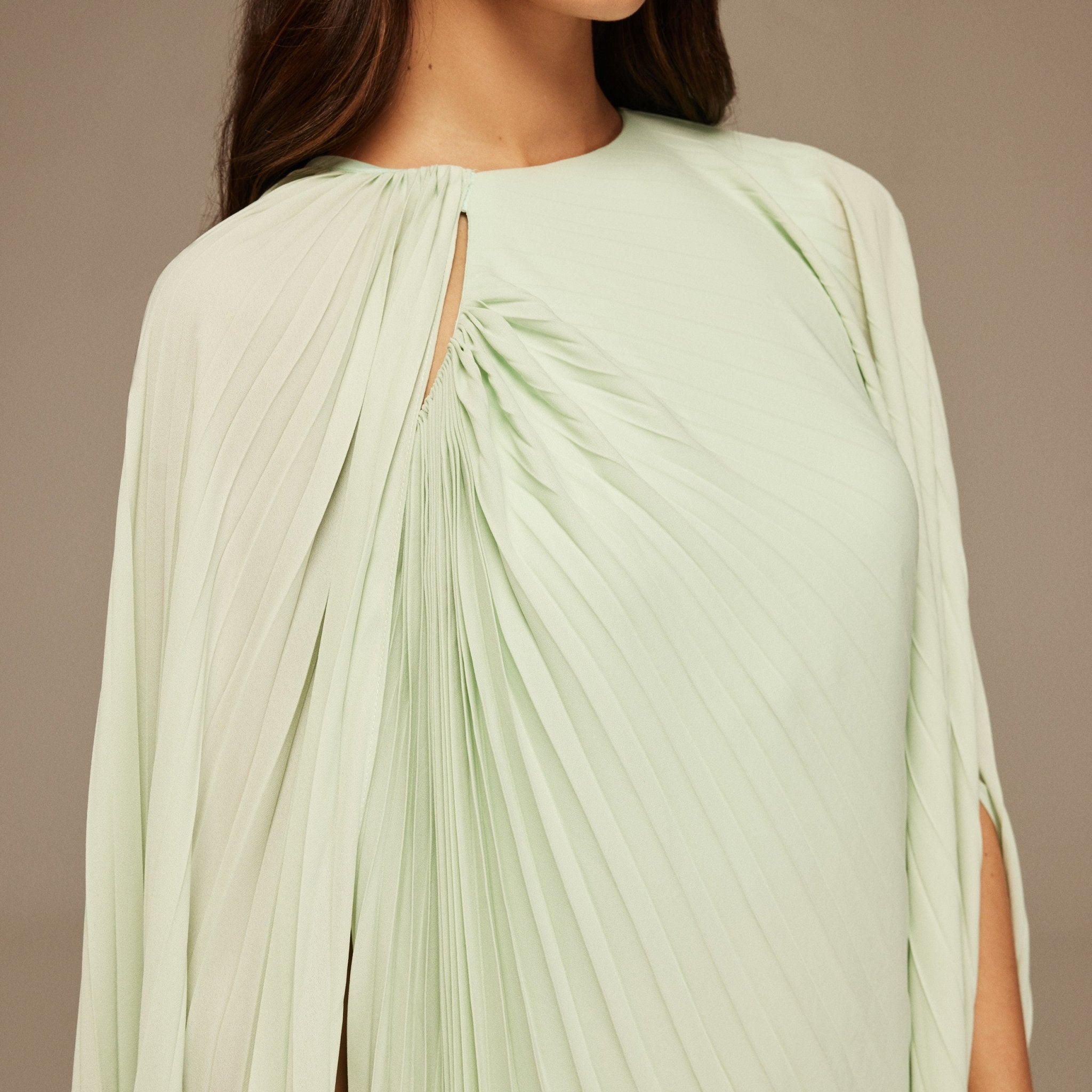 Green Pleated Cape Midi Dress - shopaleena