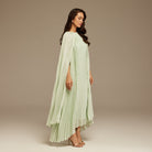 Green Pleated Cape Midi Dress - shopaleena