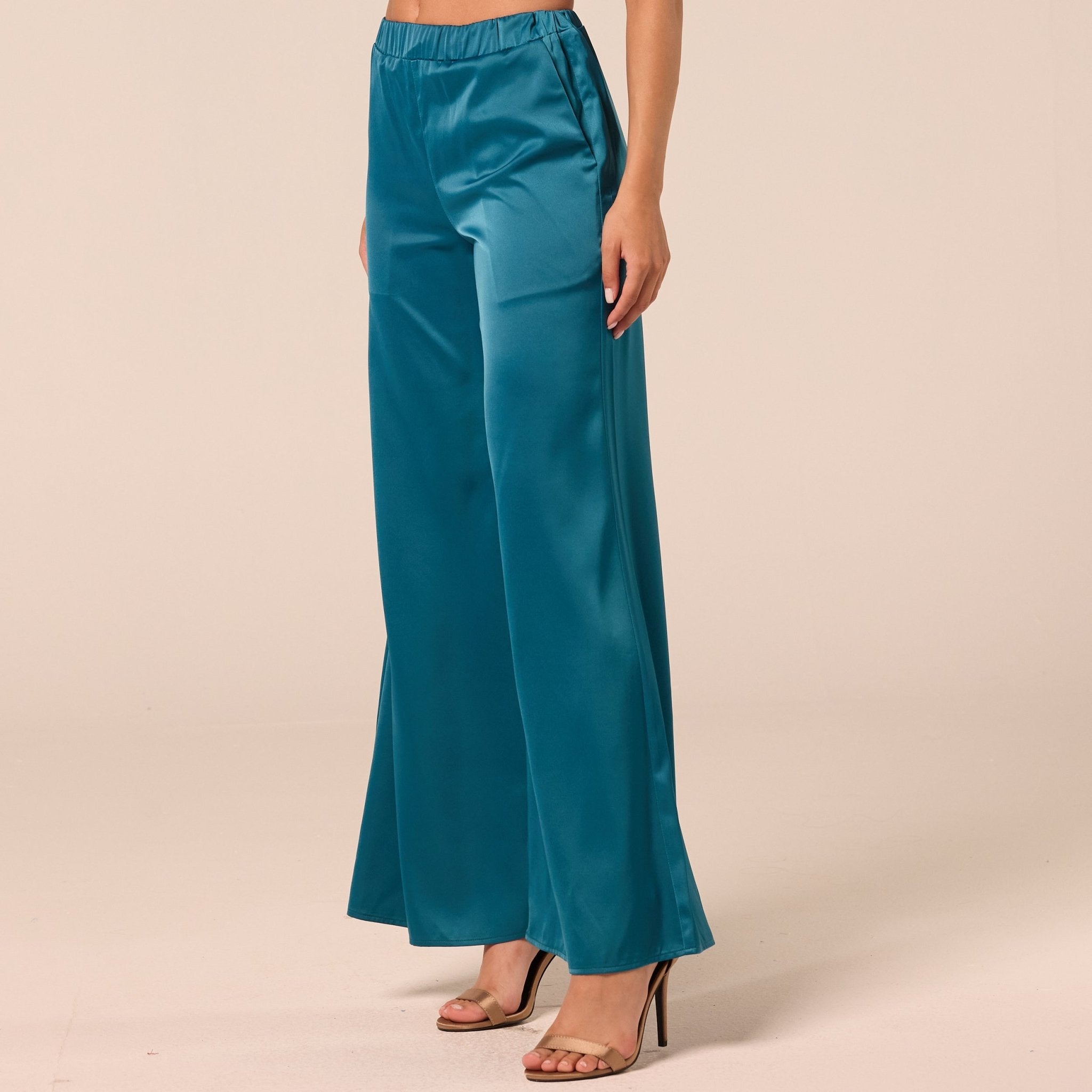 Green Satin Flare Pants - shopaleena