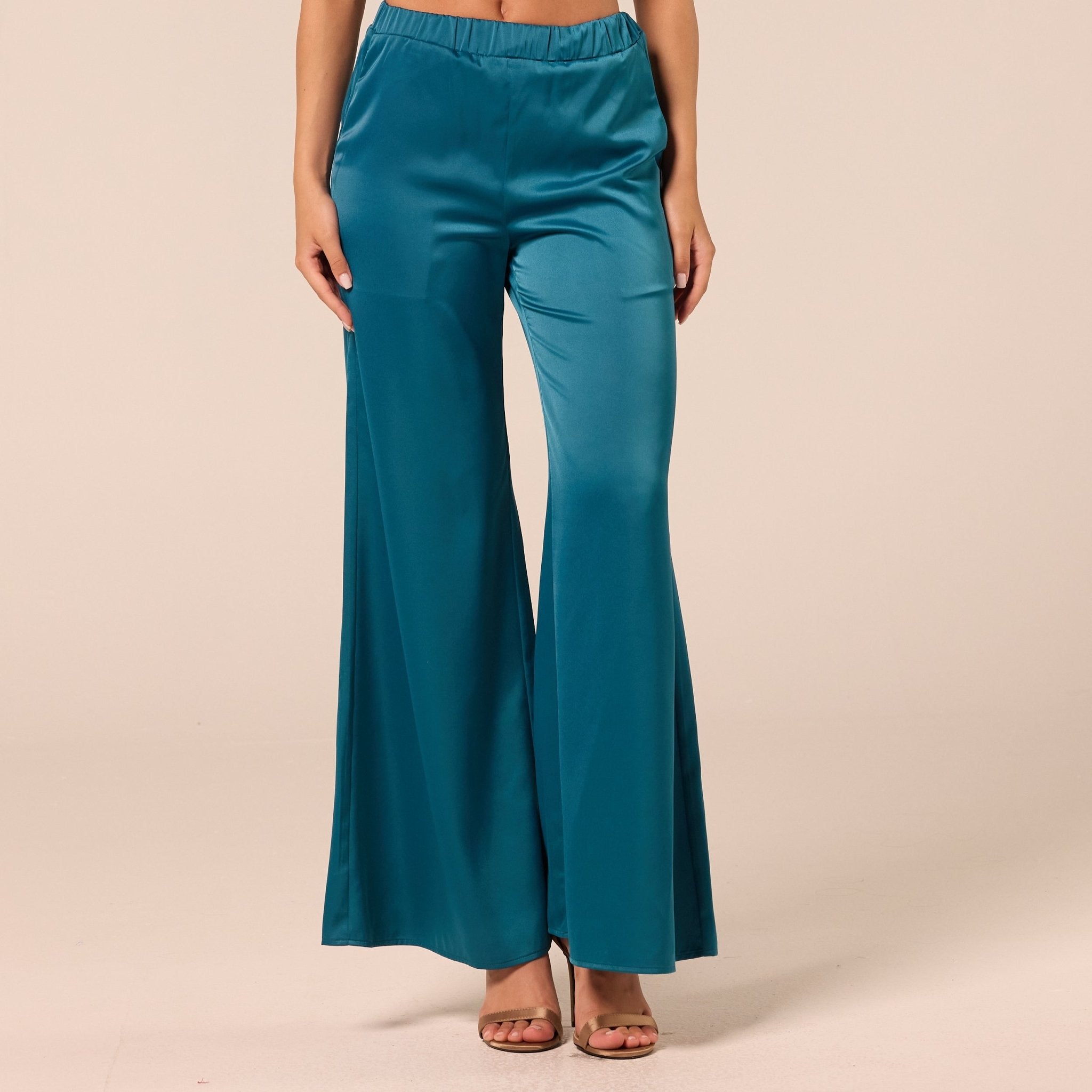 Green Satin Flare Pants - shopaleena