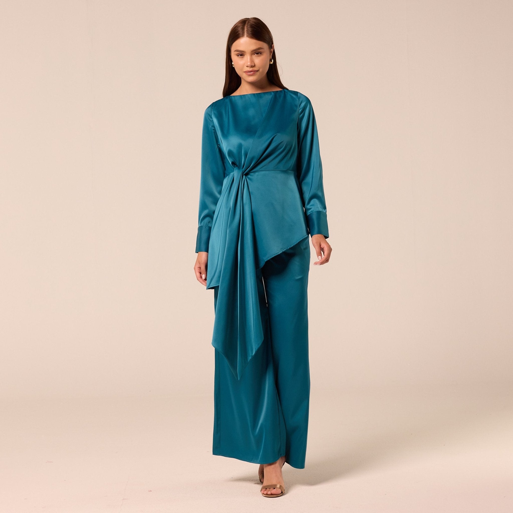 Green Satin Flare Pants - shopaleena