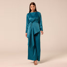 Green Satin Flare Pants - shopaleena