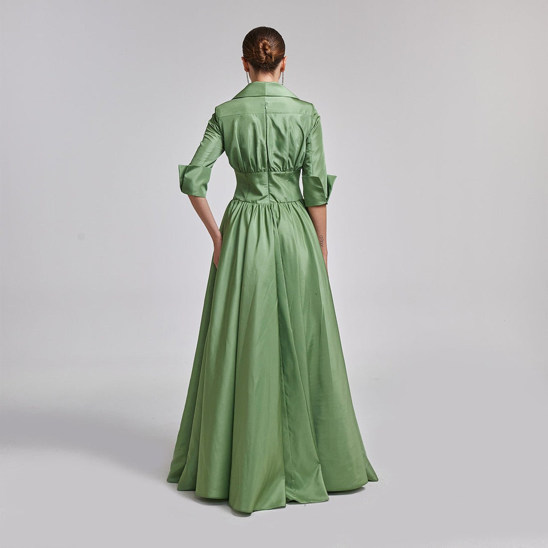 Green Taffeta Blazer Gown - shopaleena