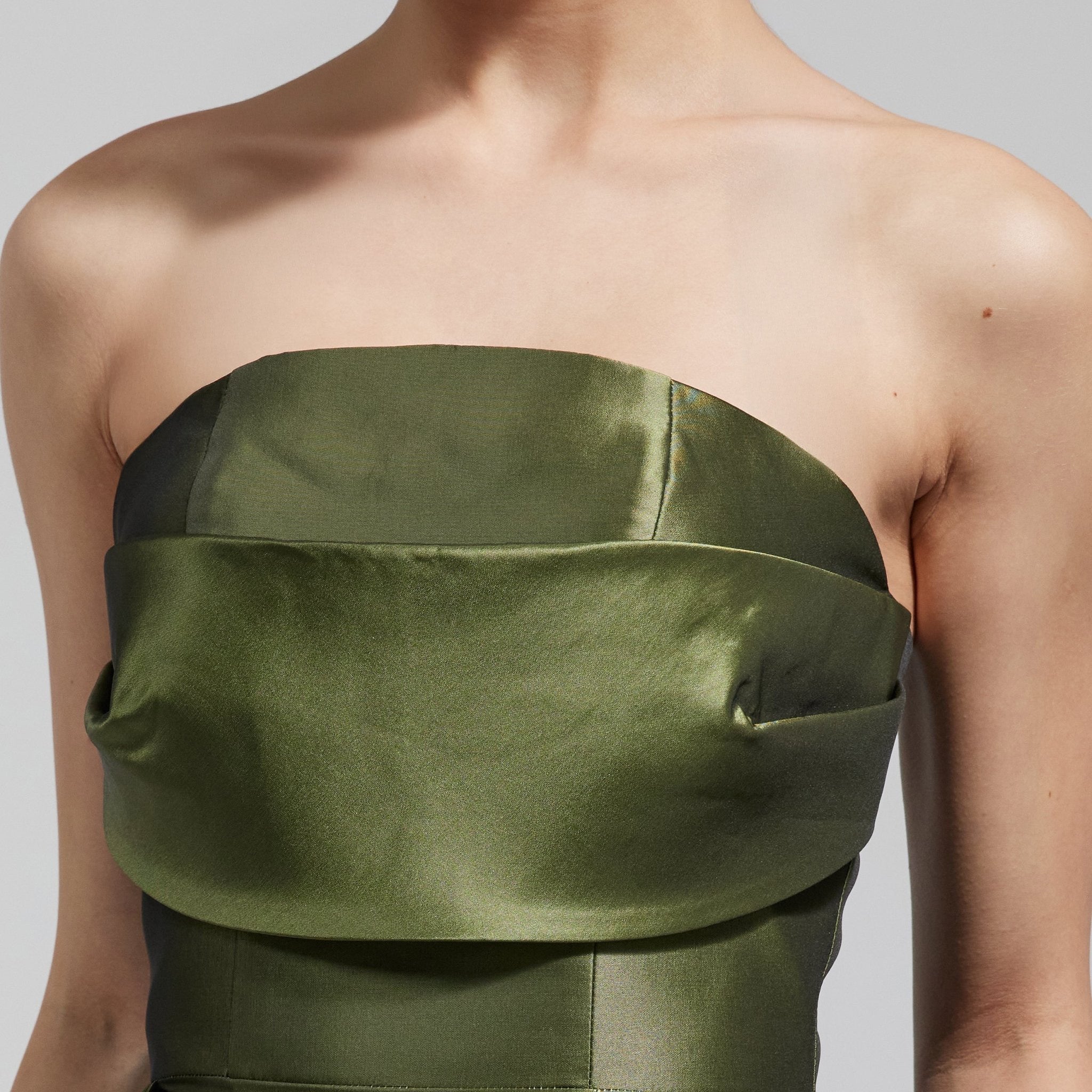 Green Taffeta Strapless Maxi Dress - shopaleena