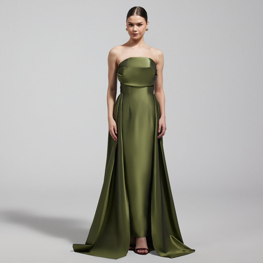 Green Taffeta Strapless Maxi Dress - shopaleena