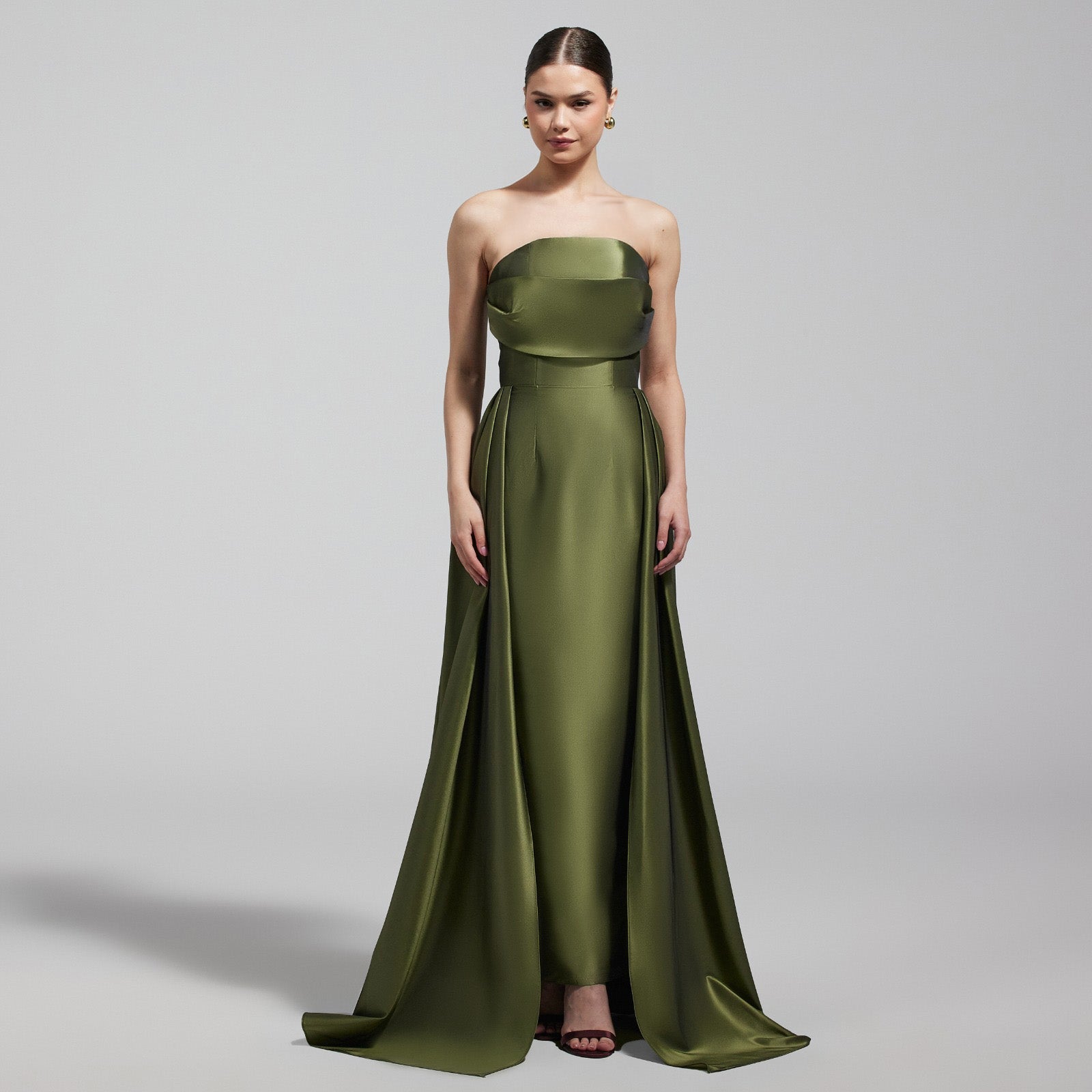 Green Taffeta Strapless Maxi Dress - shopaleena