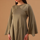 Green Two - Tone Cape Dress with Asymmetrical Hem - shopaleena