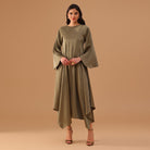 Green Two - Tone Cape Dress with Asymmetrical Hem - shopaleena