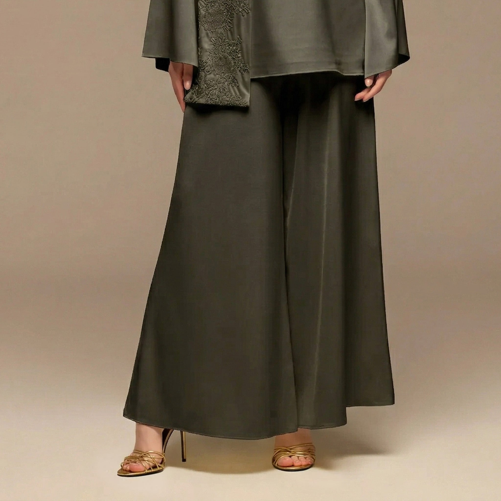 Green Wide Leg Satin Pants - shopaleena