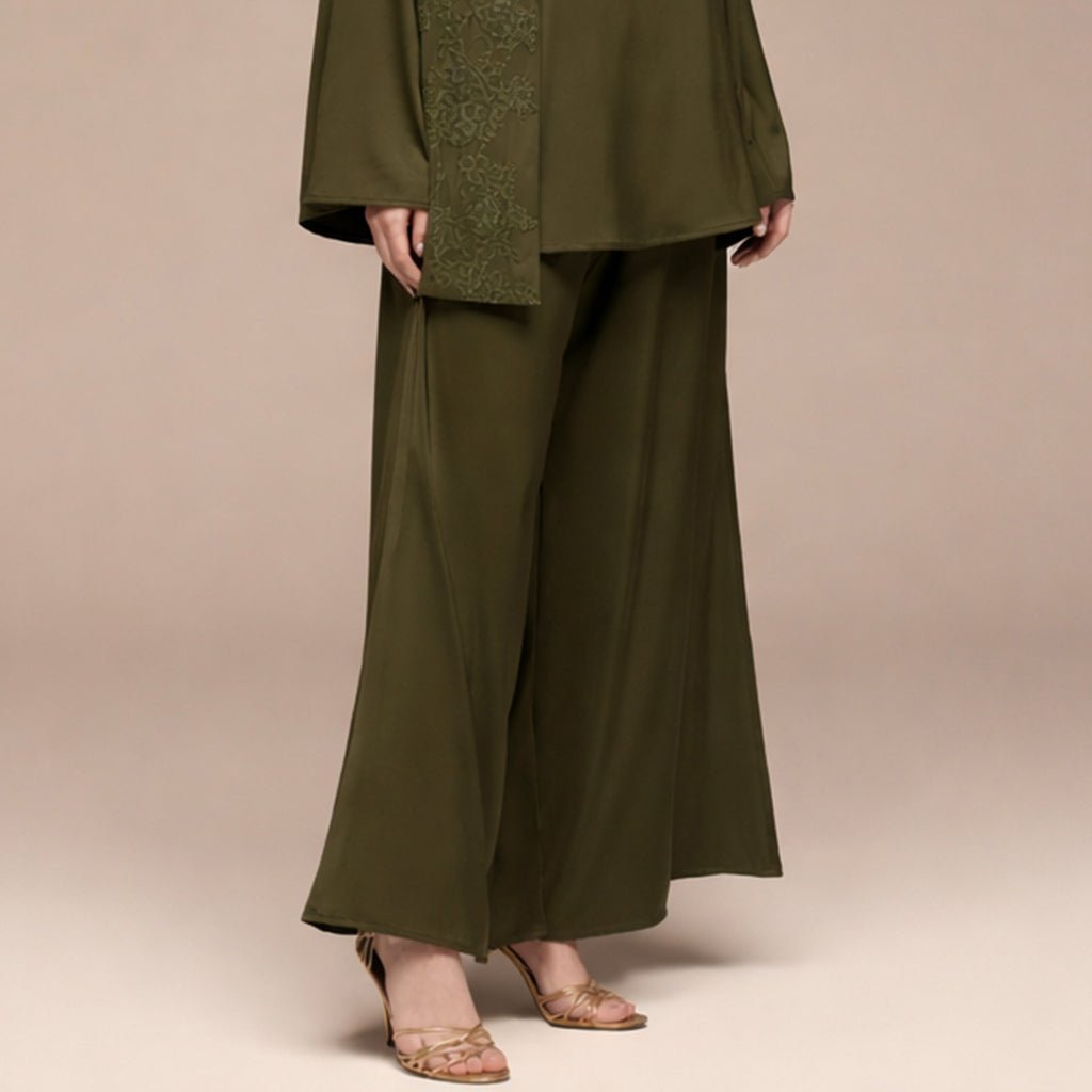 Green Wide Leg Satin Pants - shopaleena