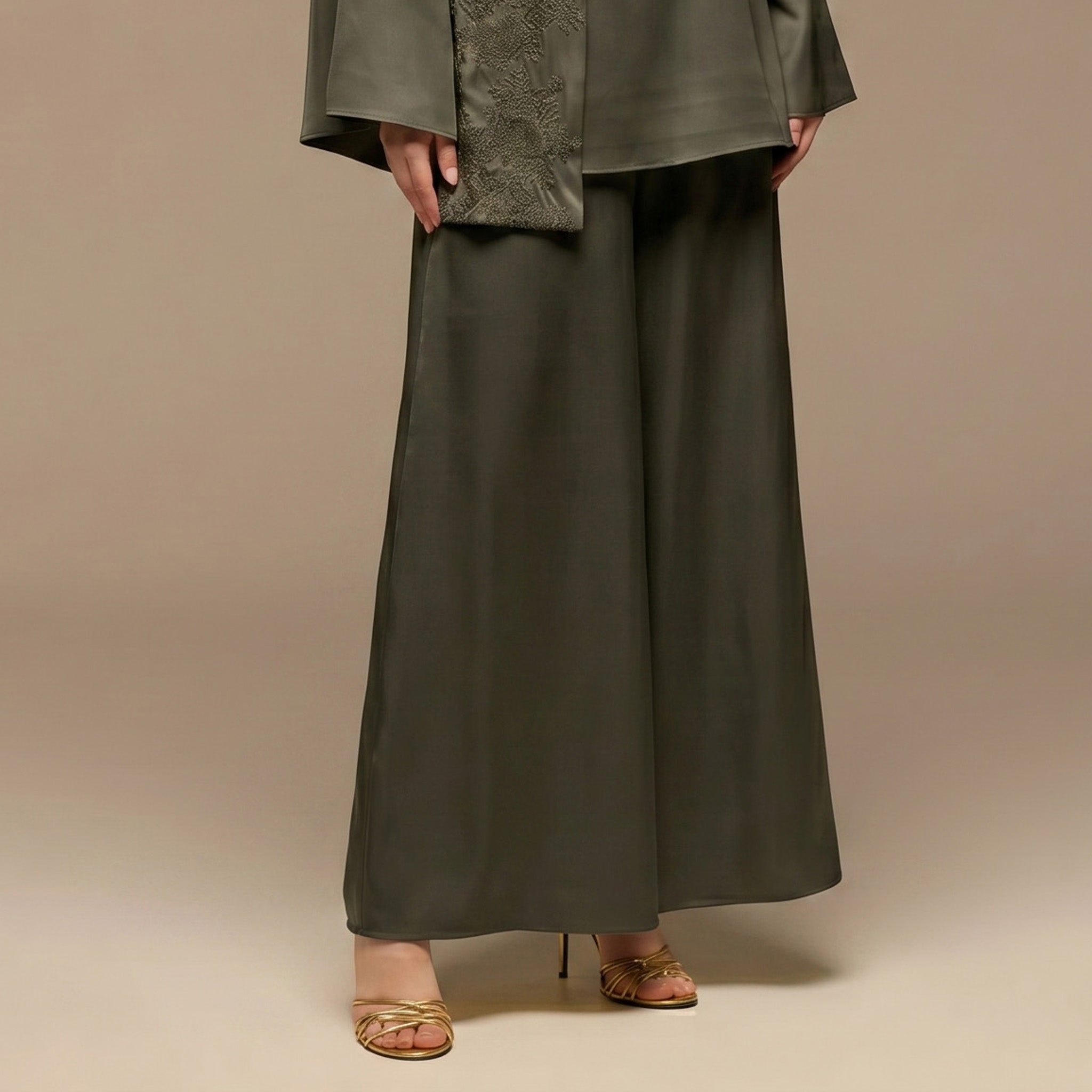 Green Wide Leg Satin Pants - shopaleena