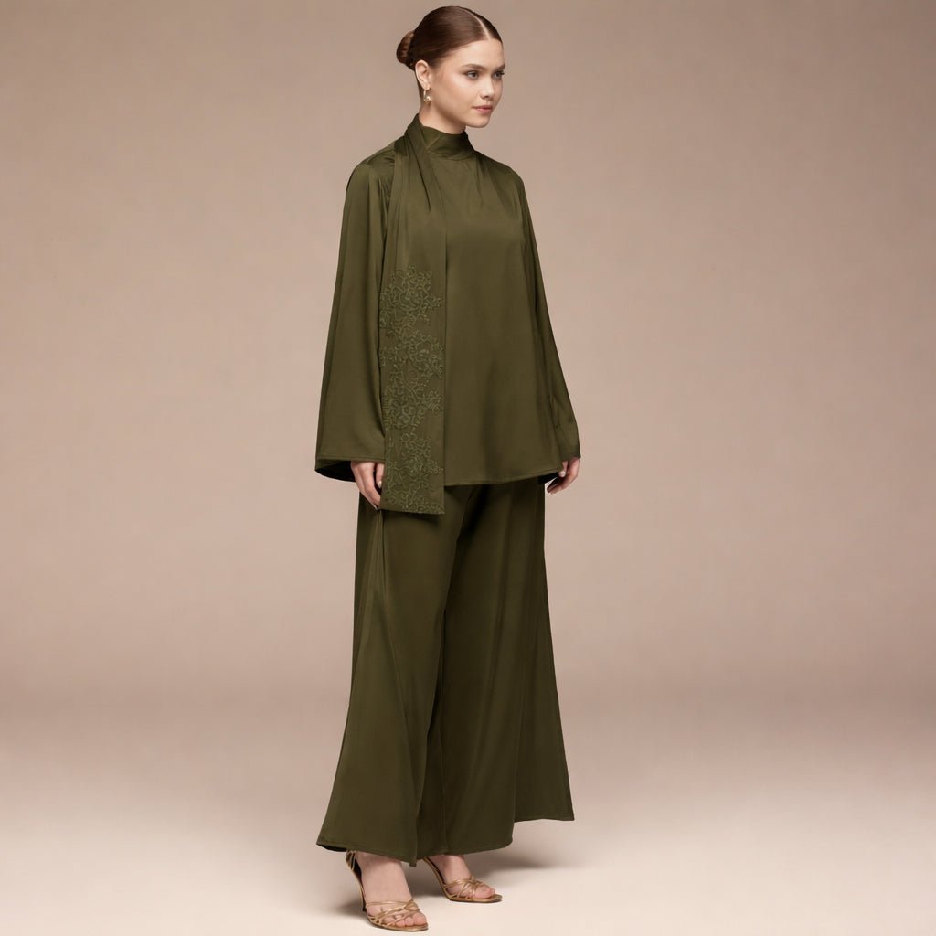 Green Wide Leg Satin Pants - shopaleena