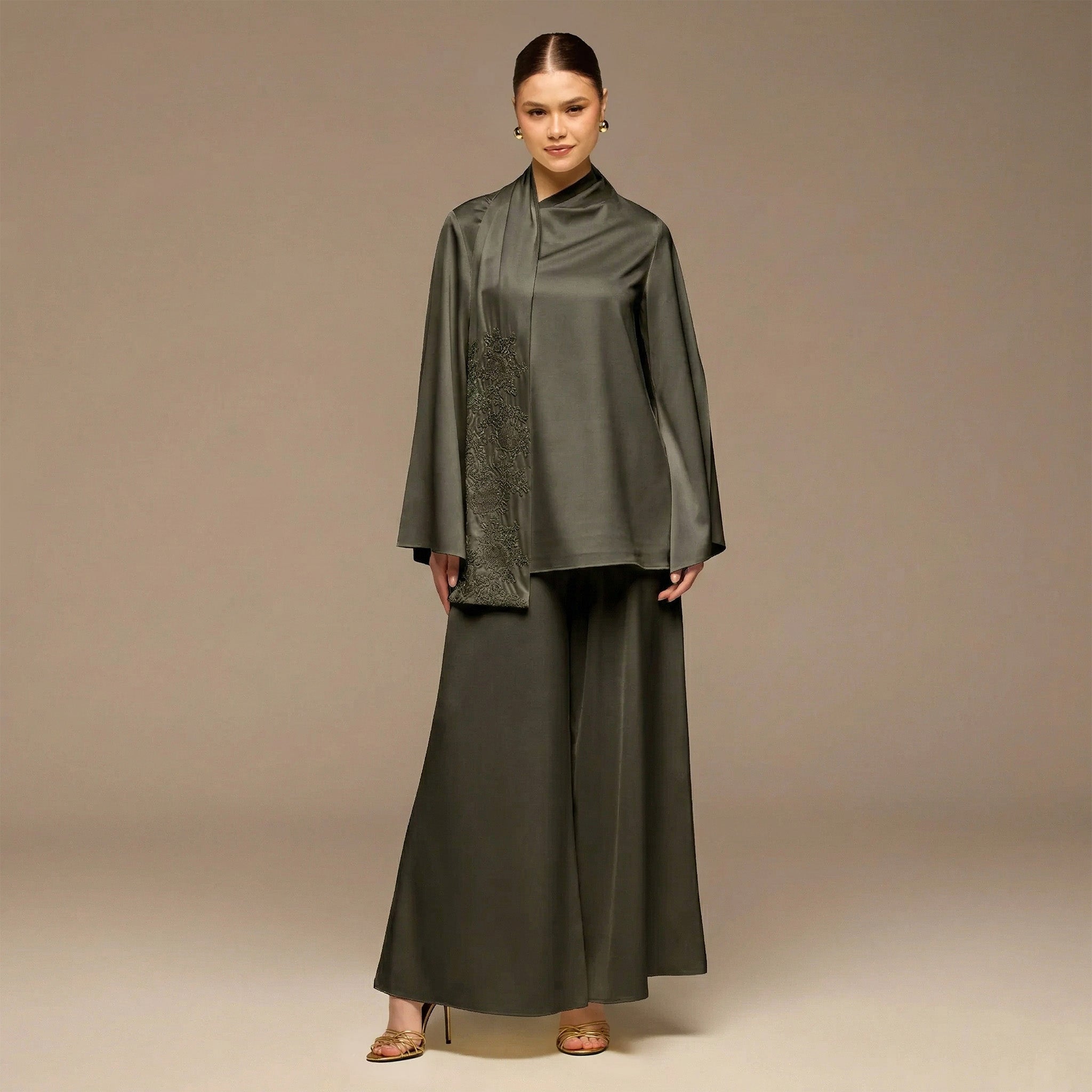 Green Wide Leg Satin Pants - shopaleena