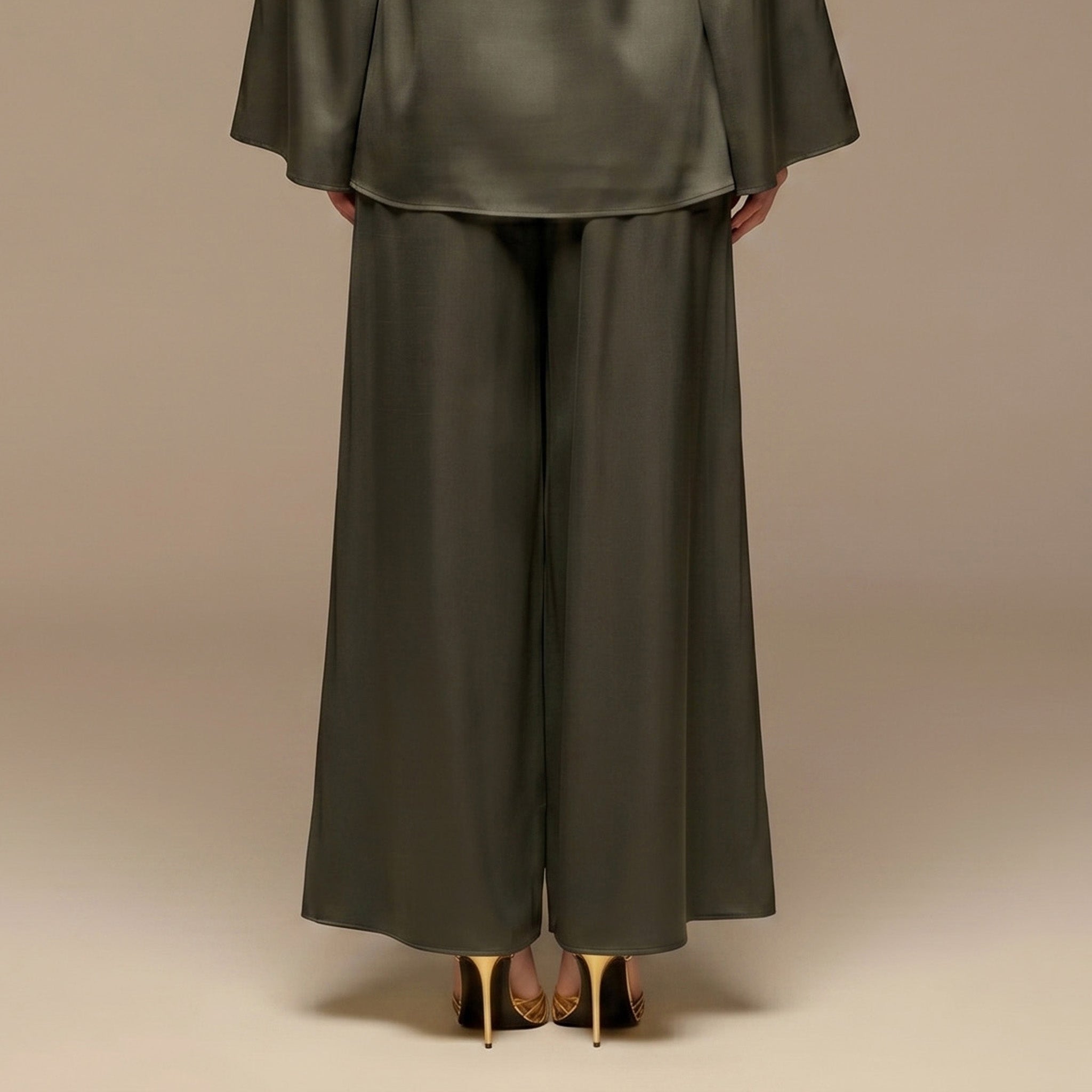 Green Wide Leg Satin Pants - shopaleena