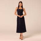 Halter Neck Denim Dress with Gold Buttons - shopaleena