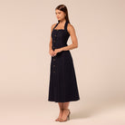 Halter Neck Denim Dress with Gold Buttons - shopaleena