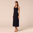 Halter Neck Denim Dress with Gold Buttons - shopaleena