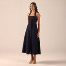 Halter Neck Denim Maxi Dress - shopaleena