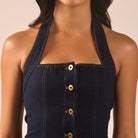 Halter Neck Denim Maxi Dress - shopaleena