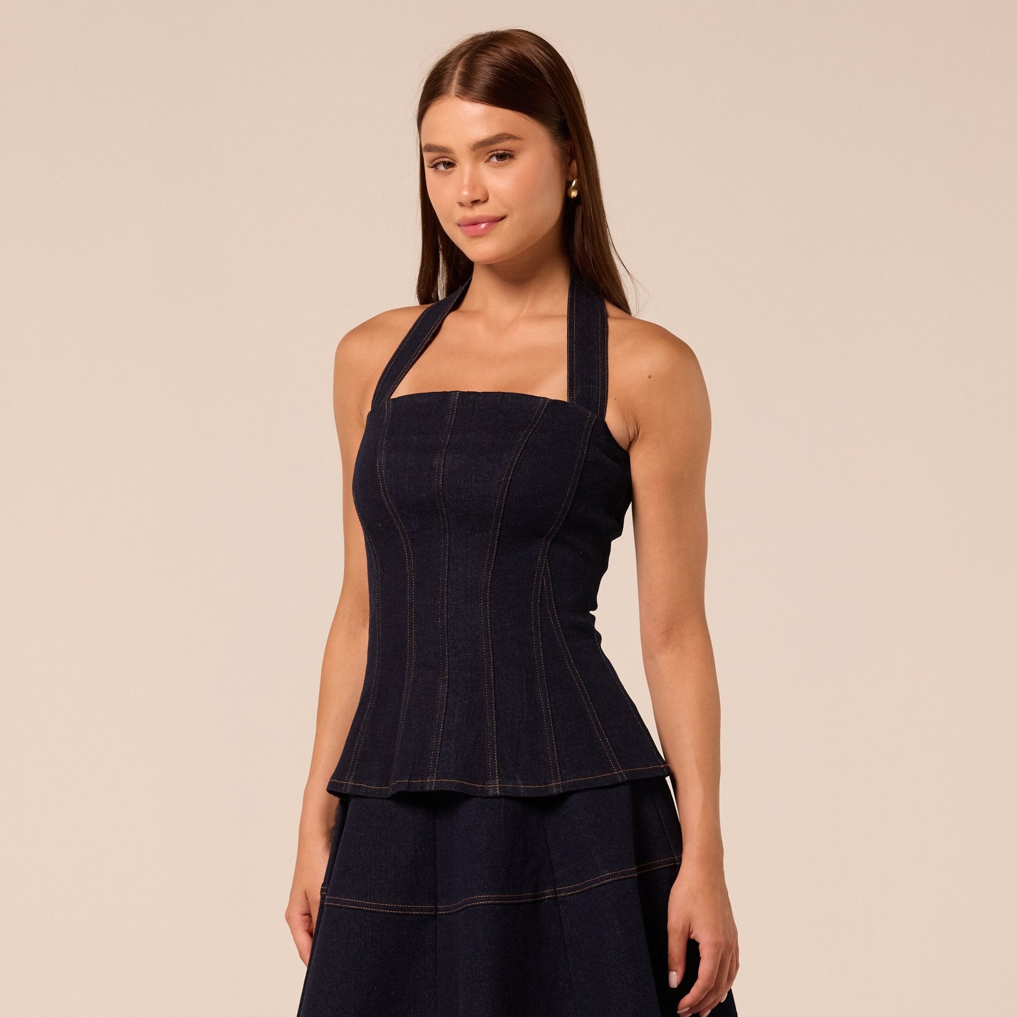 Halter Neck Denim Top - shopaleena
