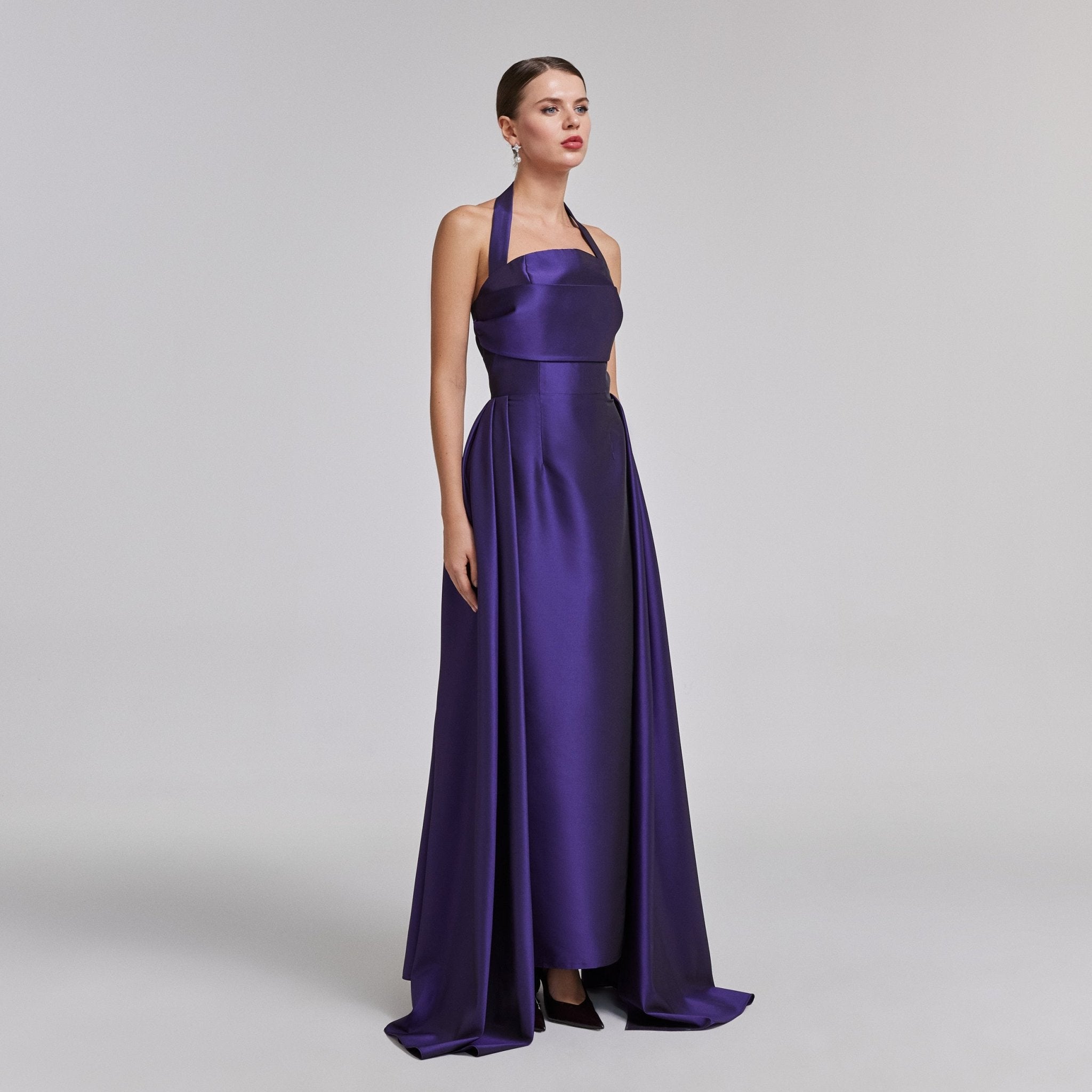 Halter Neck Satin Maxi Dress - shopaleena