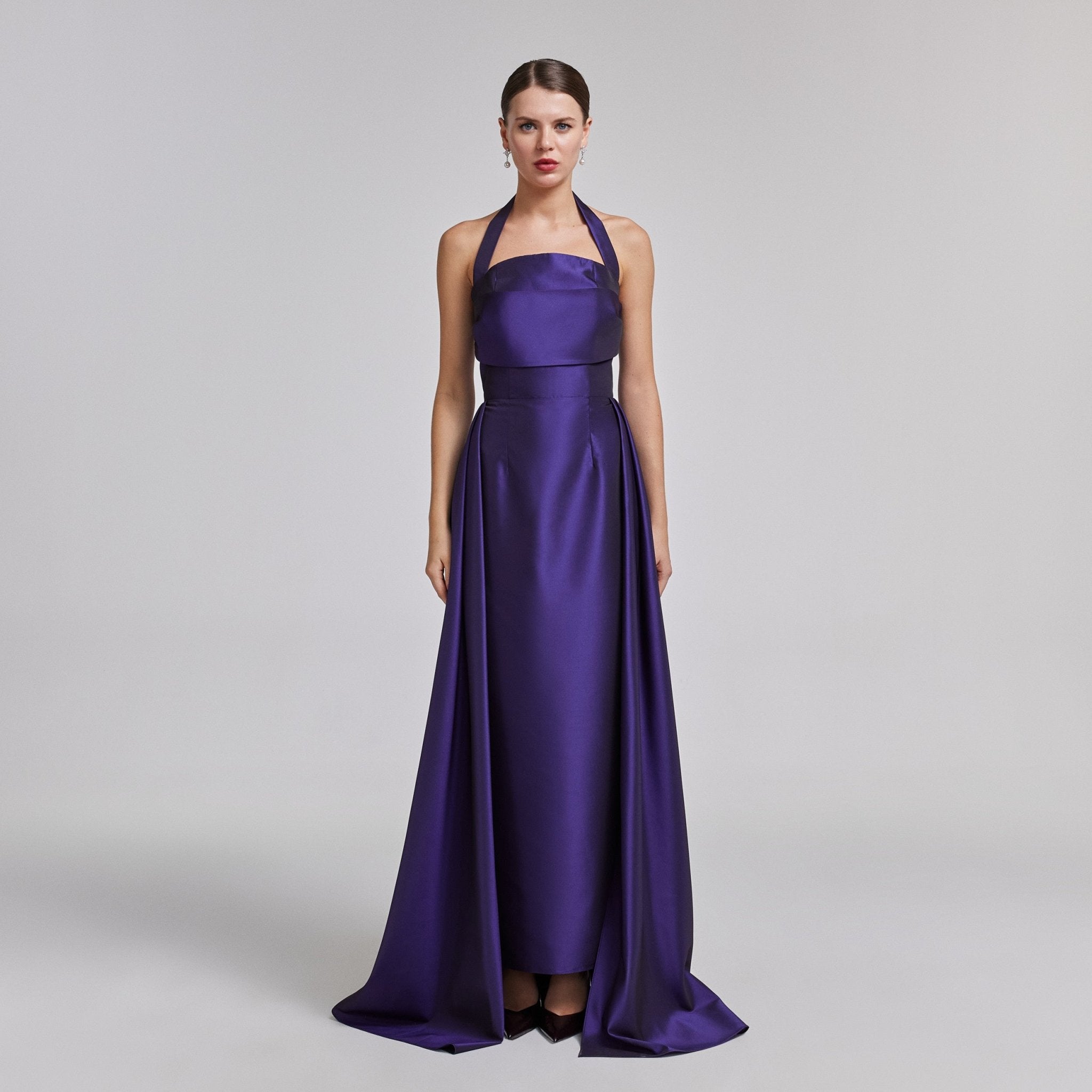 Halter Neck Satin Maxi Dress - shopaleena