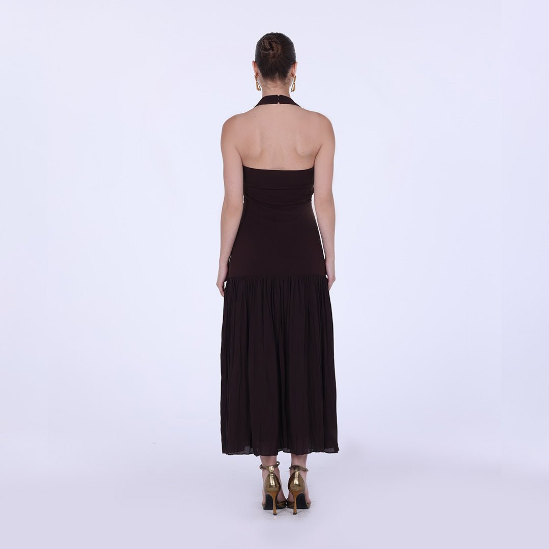 Halter Straps Midi Crepe Dress - shopaleena