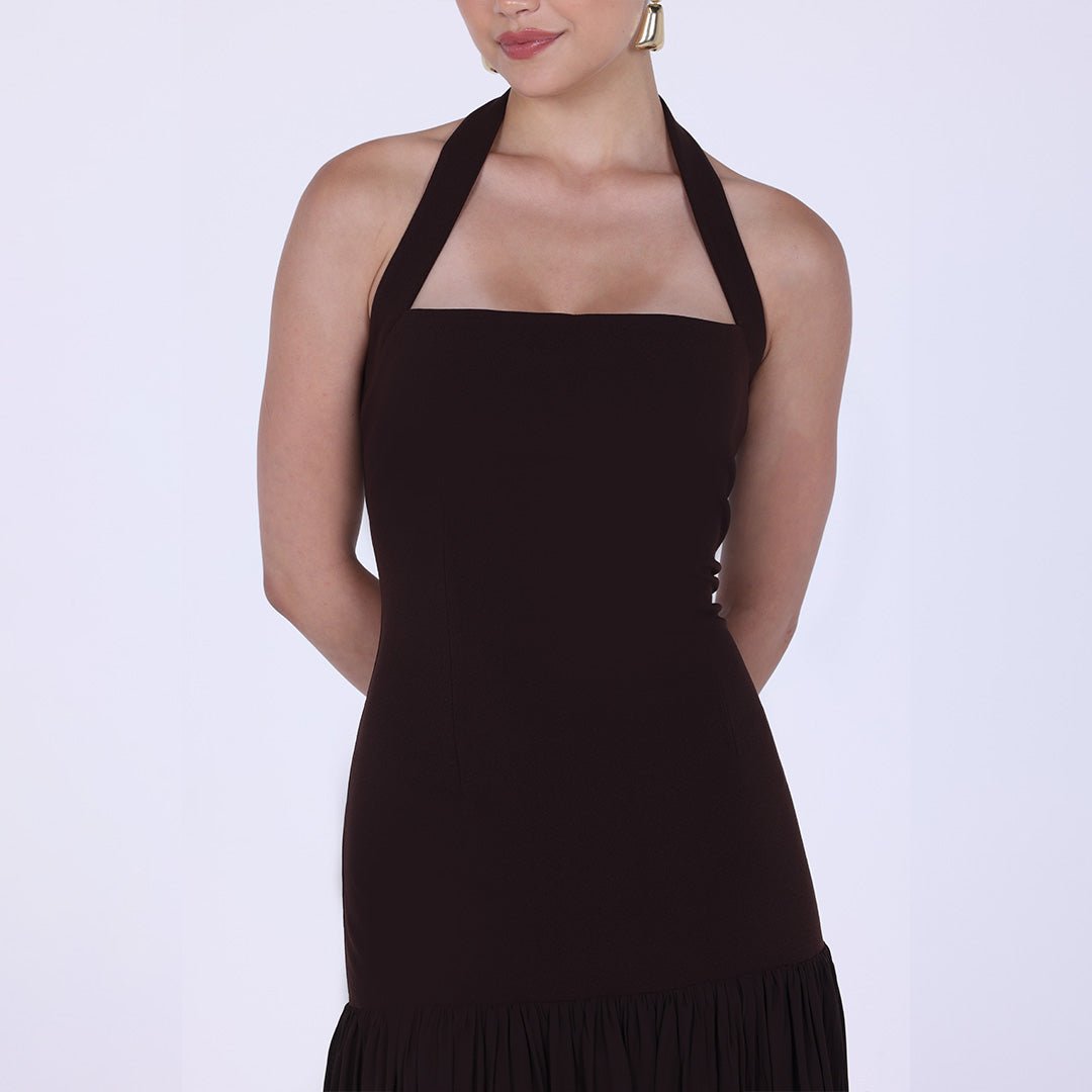 Halter Straps Midi Crepe Dress - shopaleena