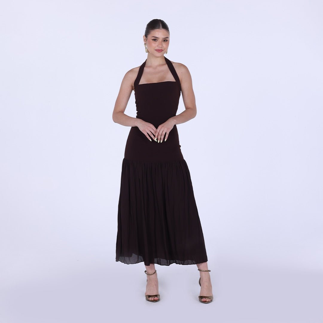 Halter Straps Midi Crepe Dress - shopaleena