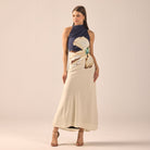 High Neck Floral Satin Maxi Dress - shopaleena