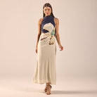 High Neck Floral Satin Maxi Dress - shopaleena