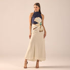 High Neck Floral Satin Maxi Dress - shopaleena