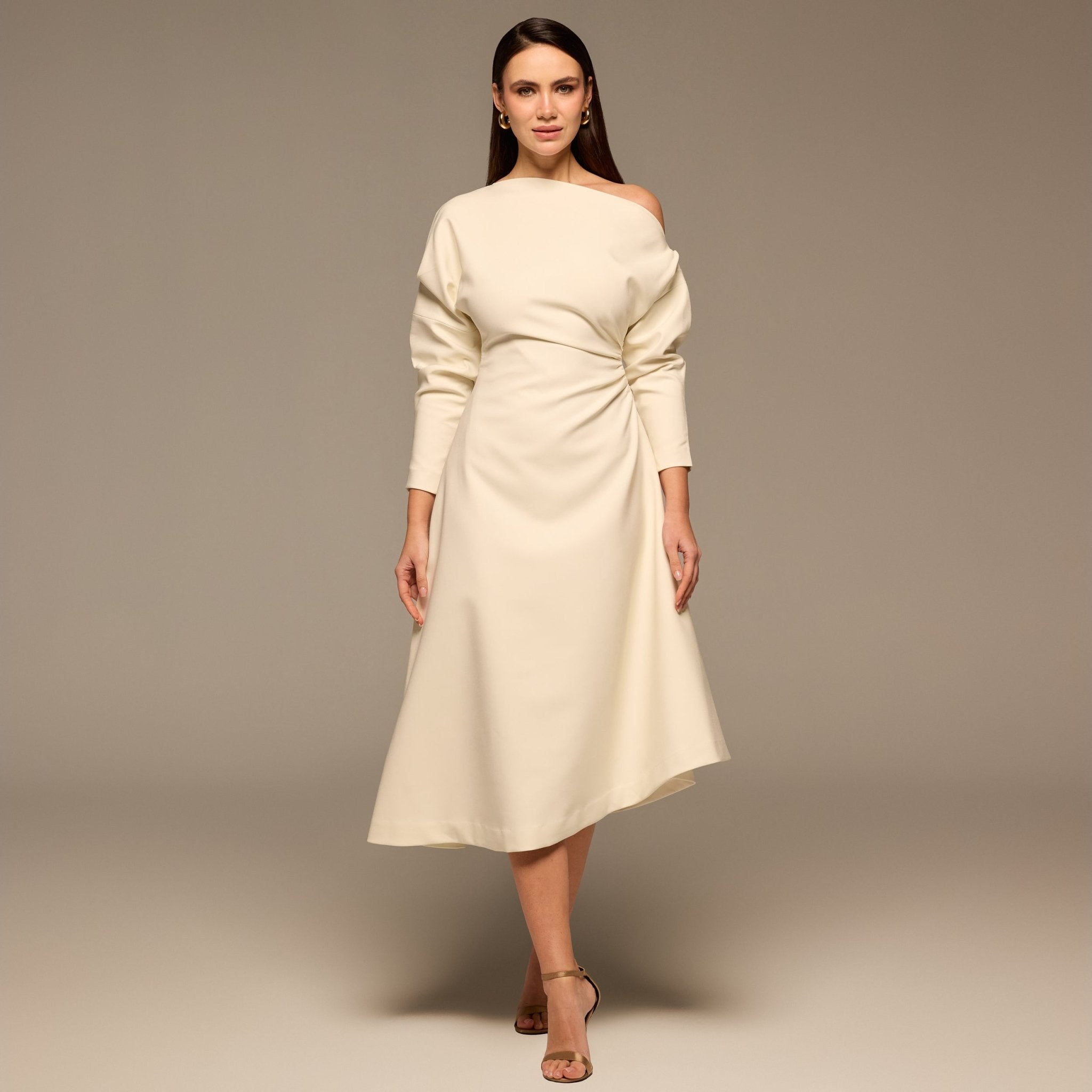 Ivory Asymmetric Off Shoulder Maxi Dress - shopaleena