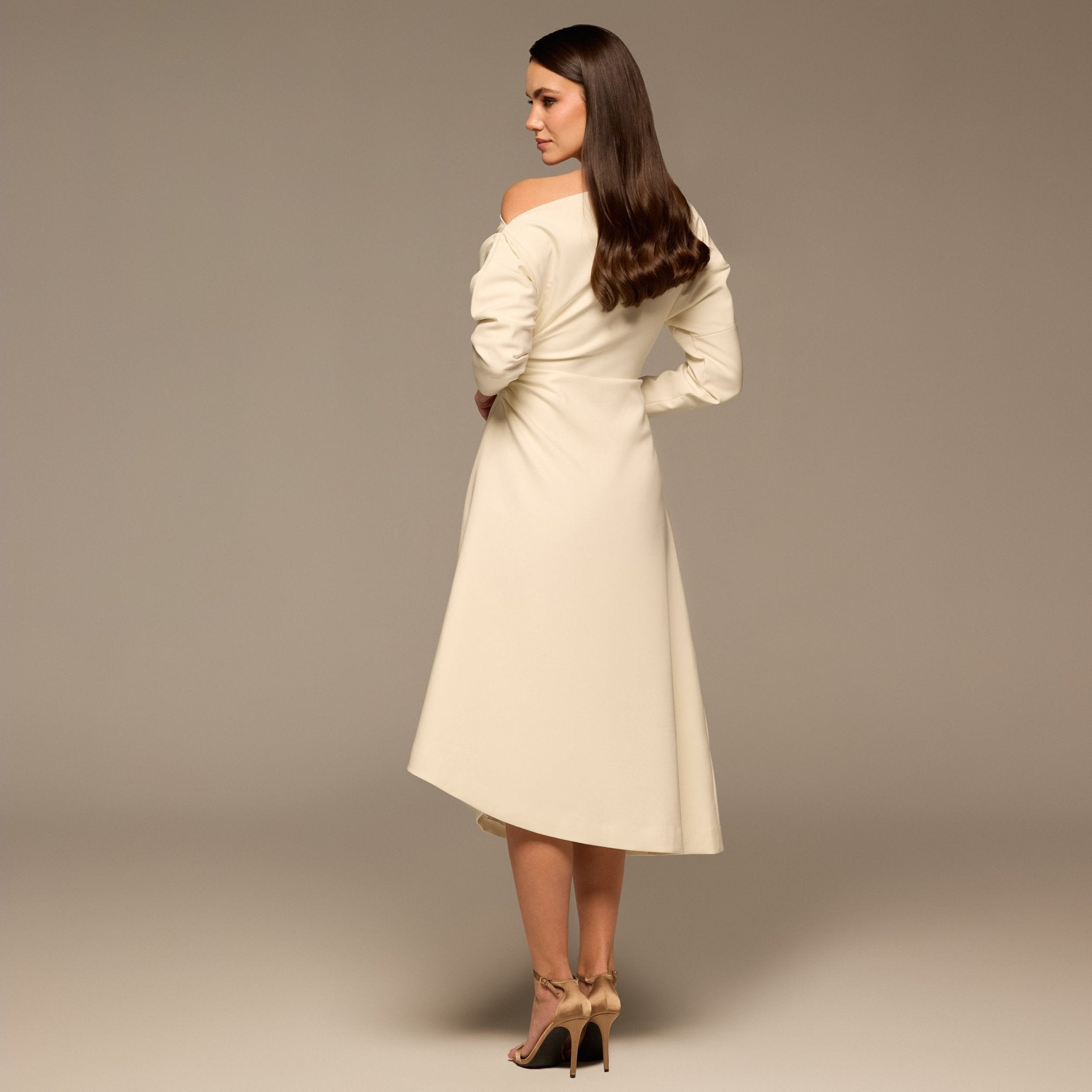 Ivory Asymmetric Off Shoulder Maxi Dress - shopaleena