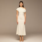 Ivory Asymmetric Sleeve Crepe Dress - shopaleena