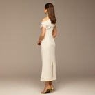 Ivory Asymmetric Sleeve Crepe Dress - shopaleena