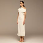 Ivory Asymmetric Sleeve Crepe Dress - shopaleena