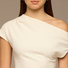 Ivory Asymmetric Sleeve Crepe Dress - shopaleena