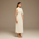 Ivory Asymmetrical Back Draped Maxi Dress - shopaleena