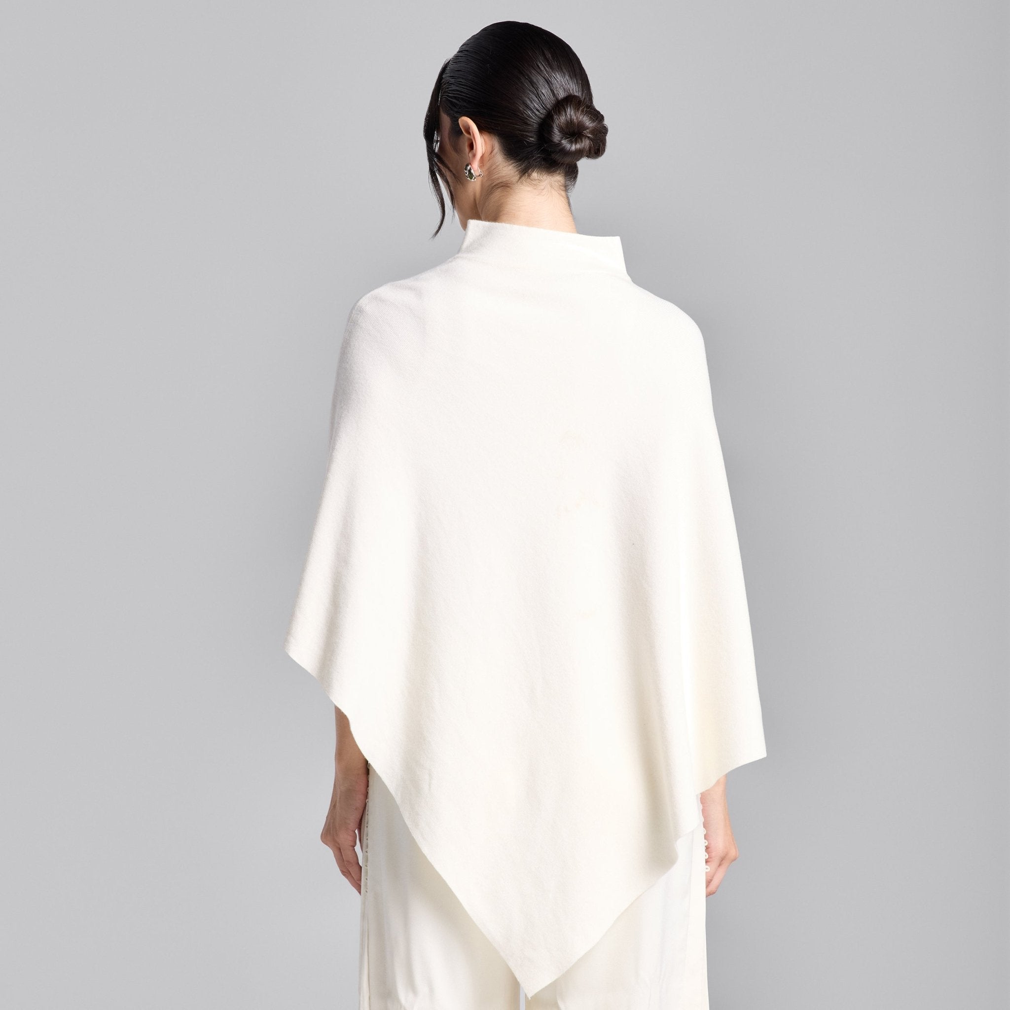 Ivory Asymmetrical Hem Knit Cape - shopaleena
