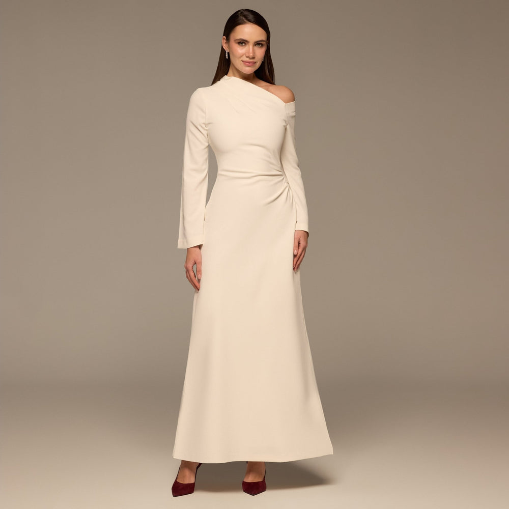 Ivory Bare shoulder Crepe Maxi Dress - shopaleena