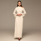 Ivory Bare shoulder Crepe Maxi Dress - shopaleena