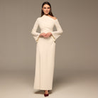 Ivory Bare shoulder Crepe Maxi Dress - shopaleena